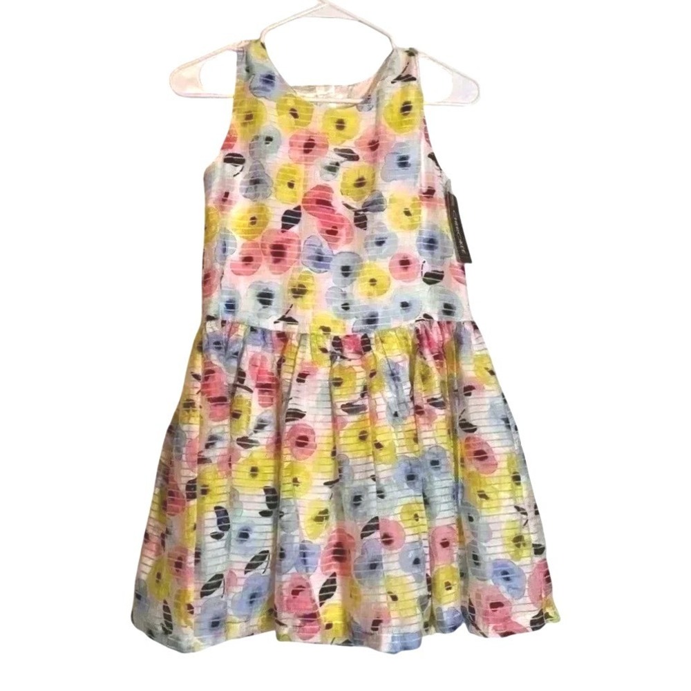 Cherokee Girls Floral Shadow Stripe Sleeveless Dress Multicolor Size L 10/12 NEW
